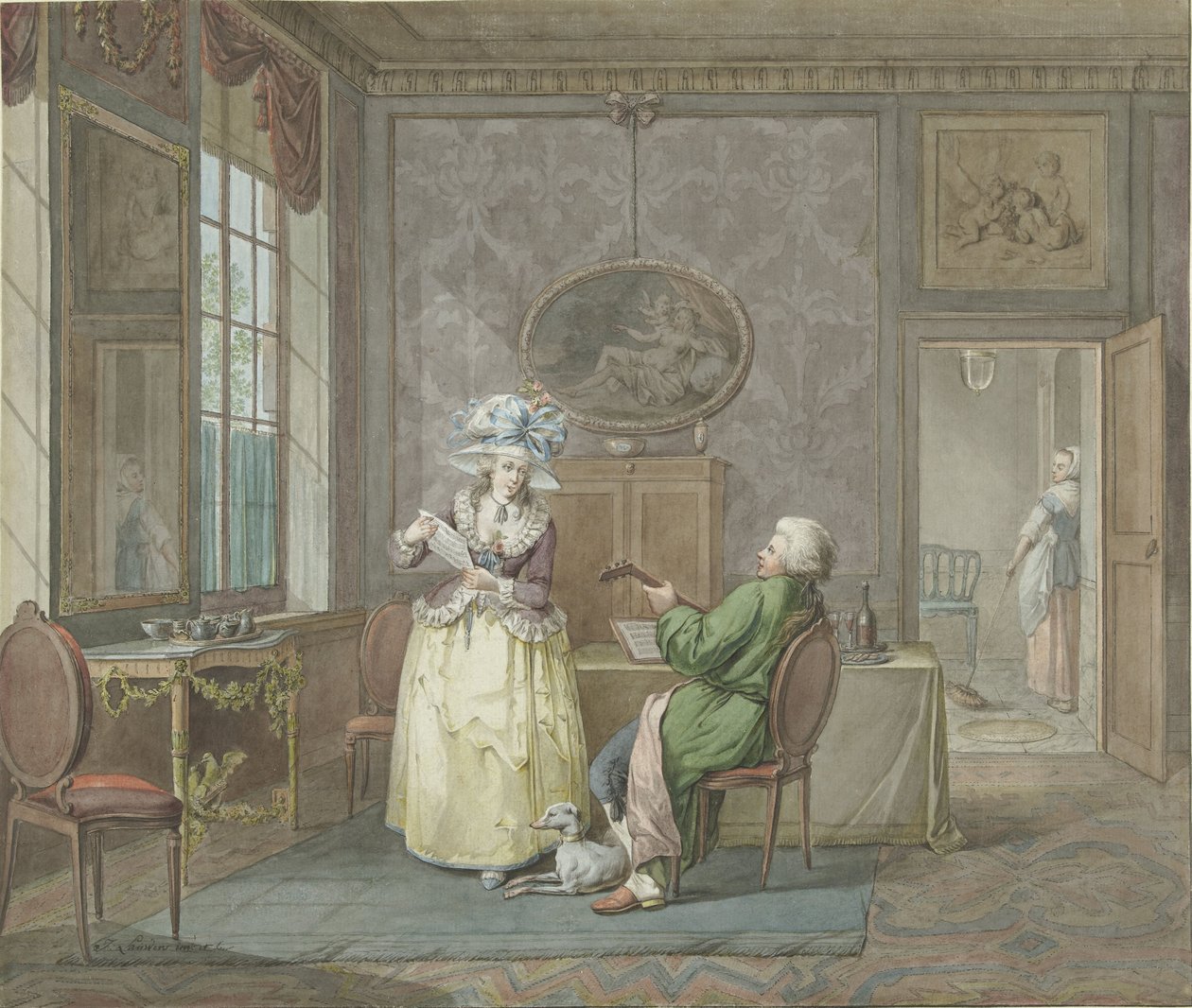 Zenepár egy belső térben alkotó: Jacobus Johannes Lauwers
