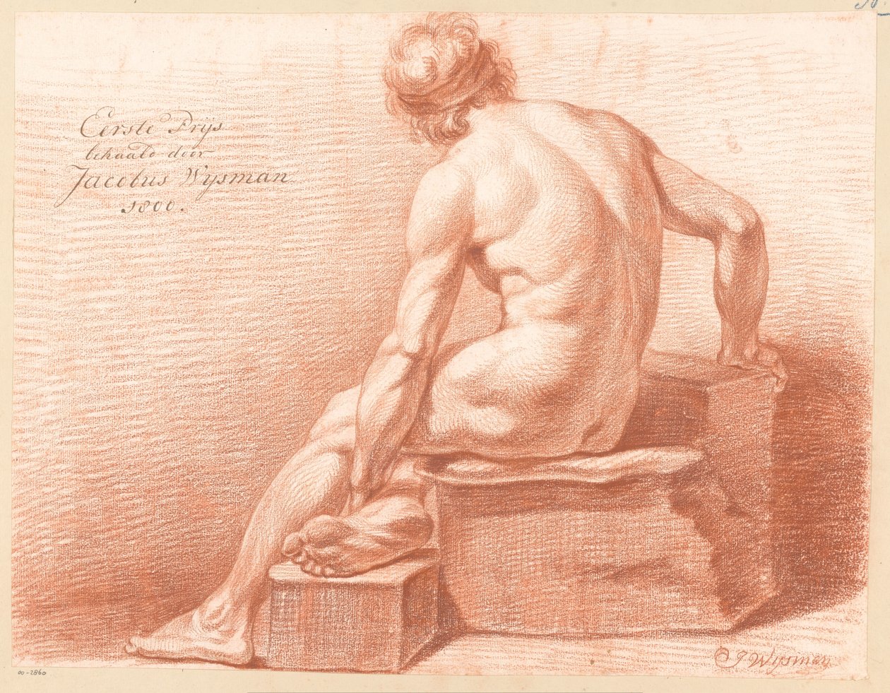 Ülő férfi akt, hátulnézet (1. díj 1800) alkotó: Jacobus Wijsman