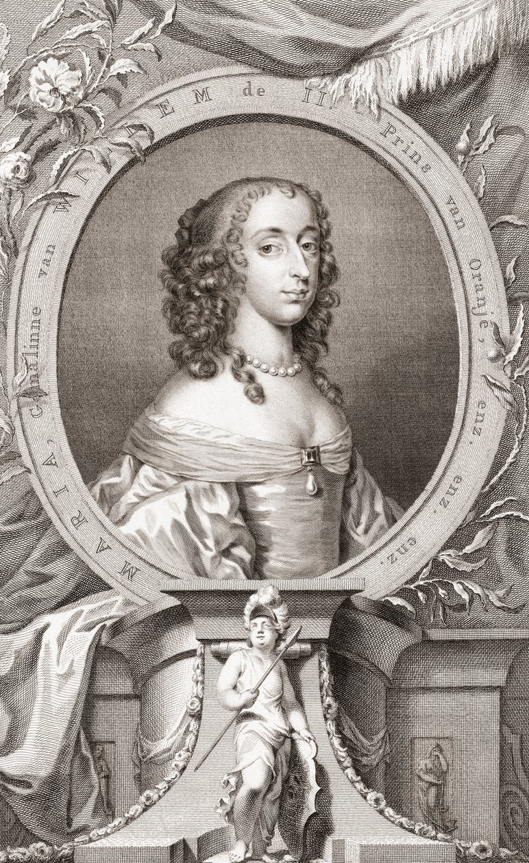 Mária, királyi hercegnő, Orange hercegnője, Nassau grófnője (1631-60) I. Károly angol király és felesége, Henrietta Mária francia lánya, III. Vilmos angol király anyja (metszet) alkotó: Jacobus and Vertue George Houbraken