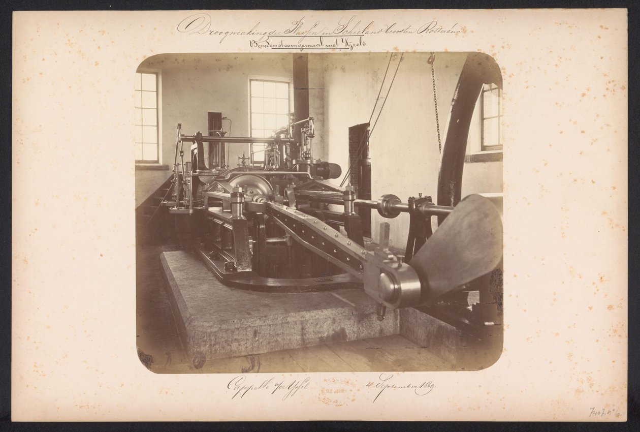 Gőzszivattyúállomás alatt Vijzelekkel / Capelle aan den IJssel 1869. szeptember 4. (cím az objektumon) A tavak helyreállítása Schielandban Rotterdamtól keletre (a sorozat címe a tárgyon) alkotó: Jacobus van Gorkom jr.