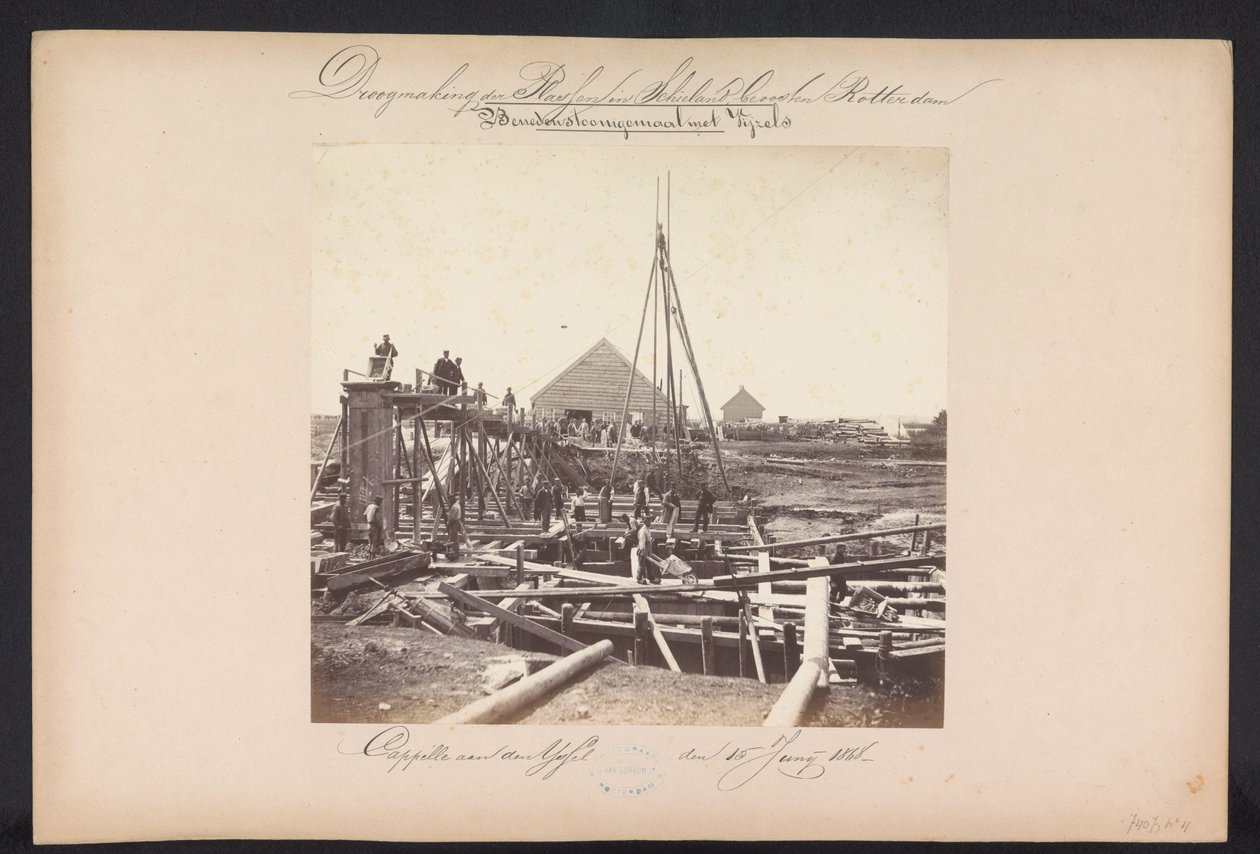 Gőzszivattyúállomás alatt Vijzelekkel / Capelle aan den IJssel den 1868. június 15. (cím az objektumon) A tavak helyreállítása Schielandban Rotterdamtól keletre (a sorozat címe a tárgyon) alkotó: Jacobus van Gorkom jr.