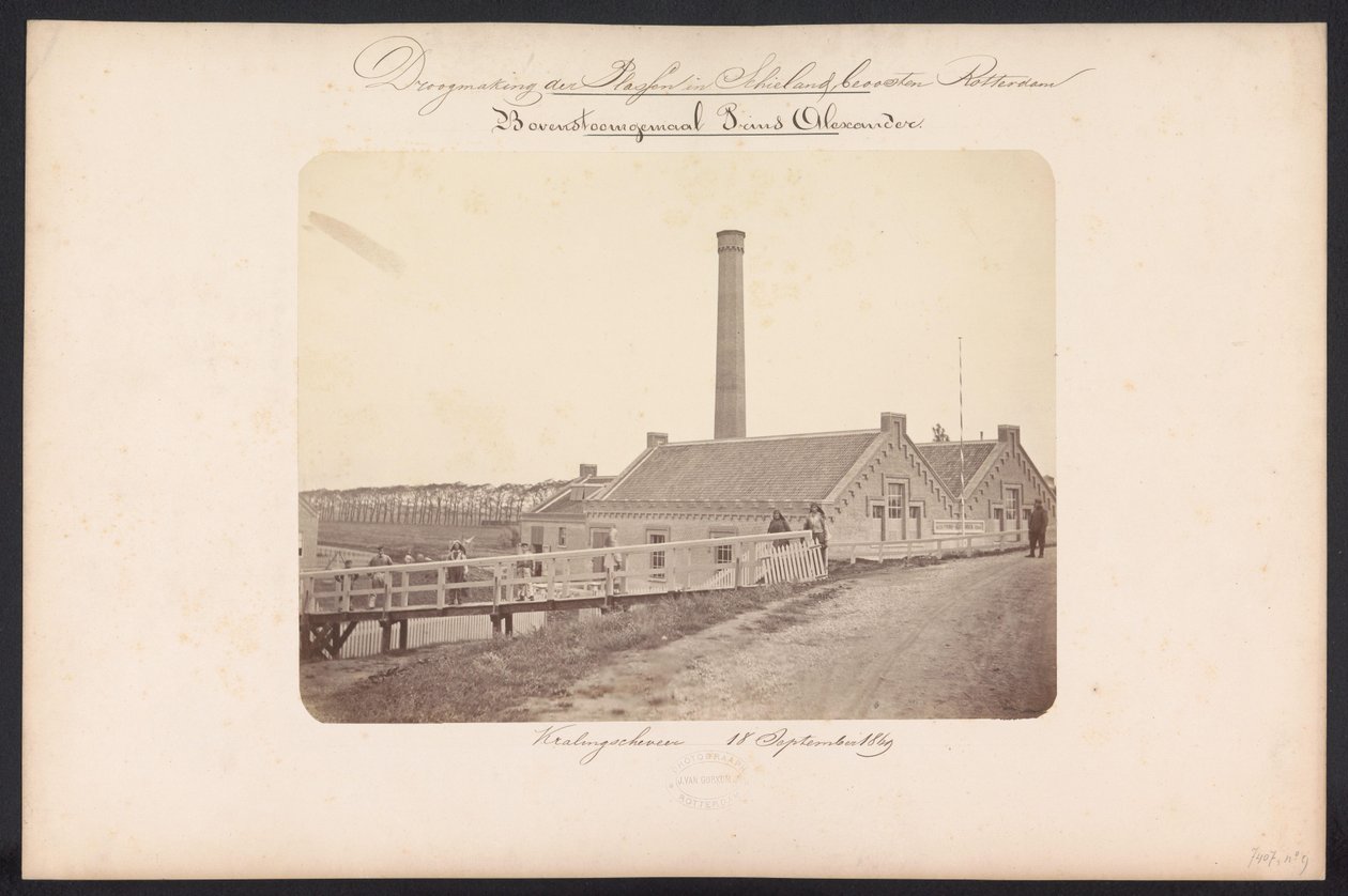 Bovenstoom szivattyútelep Prins Alexander / Kralingscheveer, 1869. szeptember 18. (cím az objektumon) A tavak helyreállítása Schielandban Rotterdamtól keletre (a sorozat címe a tárgyon) alkotó: Jacobus van Gorkom jr.