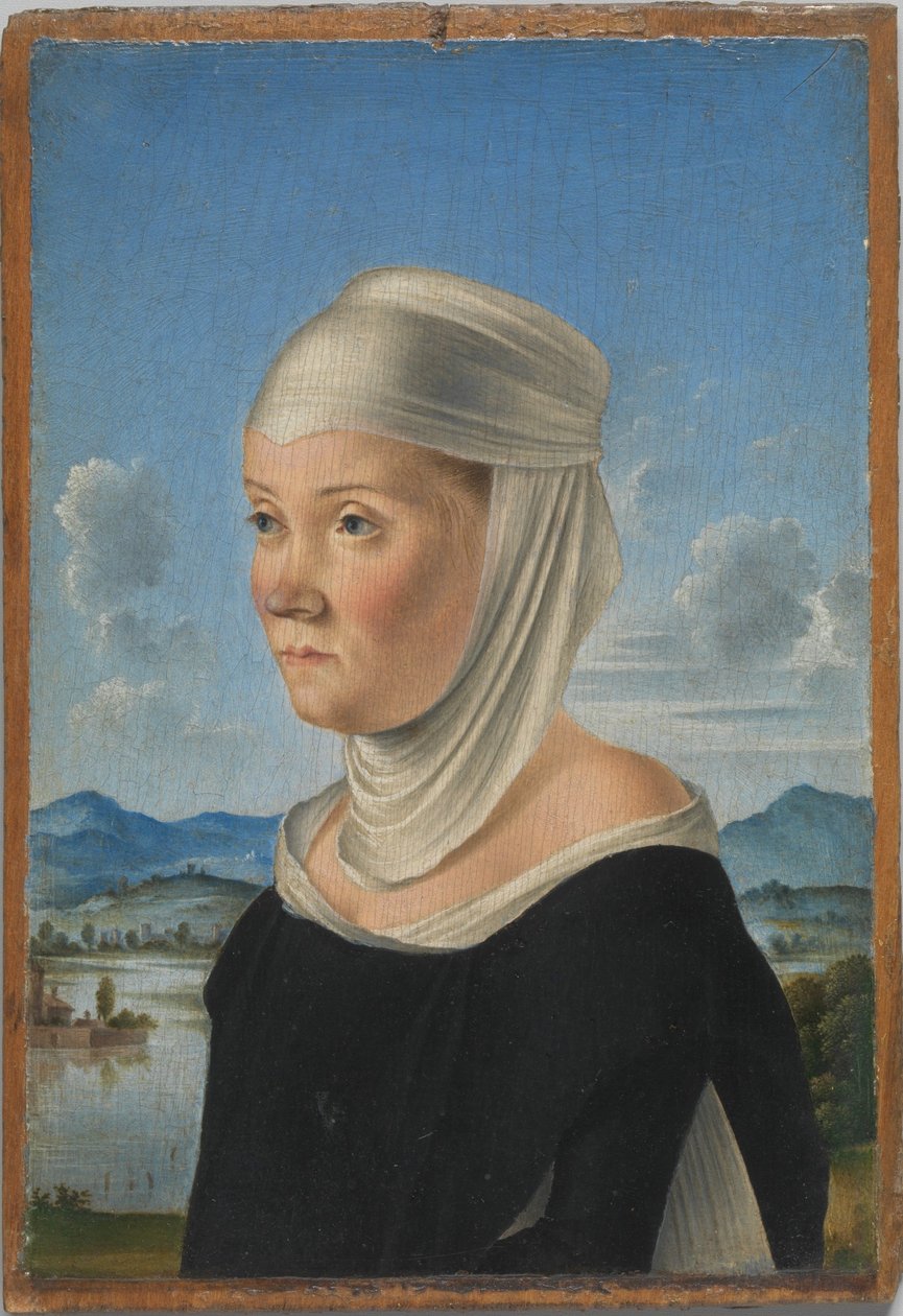 Női portré, valószínűleg San Secondo apáca; (hátoldal) Grisaille jelenet alkotó: Jacometto Veneziano