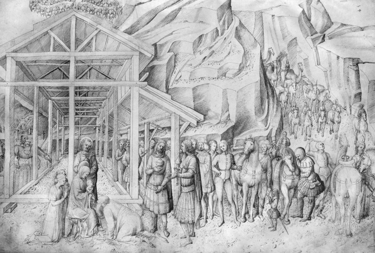 A bölcsek imádása, Jacopo Bellini rajzalbumából (toll és tinta pergamenre) alkotó: Jacopo Bellini