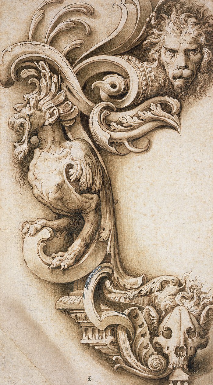 Groteszk tekercs (toll és barna tinta papíron) alkotó: Jacopo Ligozzi