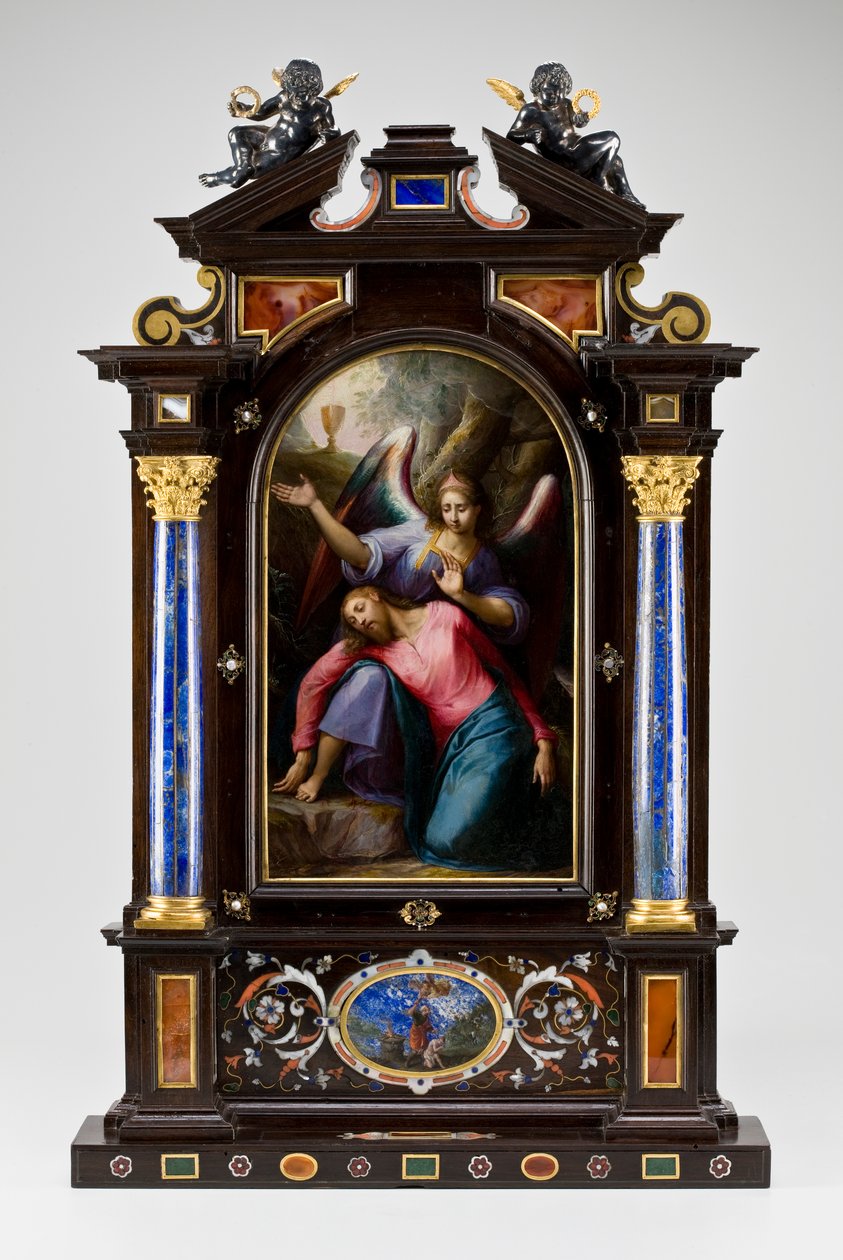 Hordozható oltár hordtáskában (Krisztus az Olajfák hegyén), 1608 (vegyes technika) alkotó: Jacopo Ligozzi