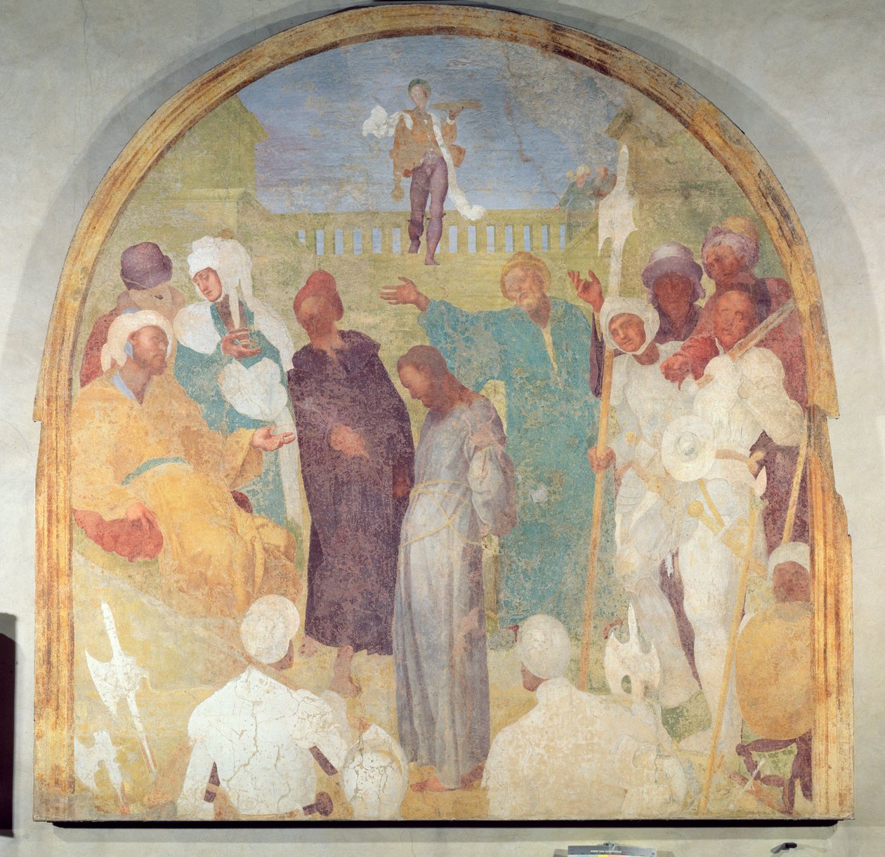 Krisztus Pilátus előtt, lunette a Passió freskóciklusából, 1523-6 alkotó: Jacopo Pontormo