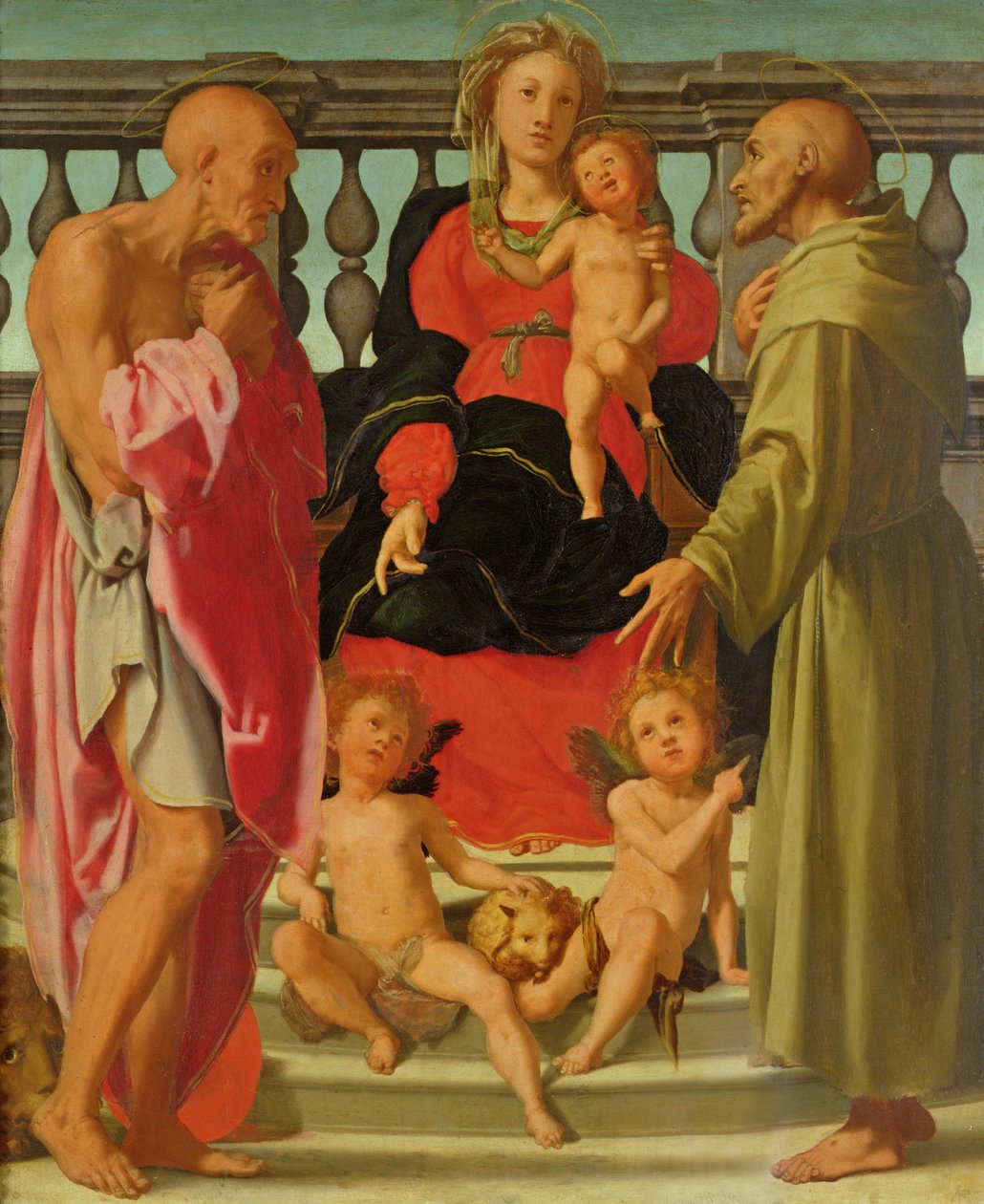 Madonna és gyermek angyalokkal és SS-sel. Jeromos és Ferenc, 1517-18 alkotó: Jacopo Pontormo