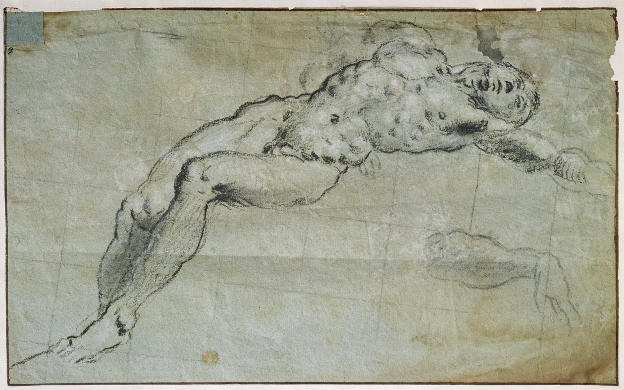 Tanulmány Szent György holttestéhez (szén papíron) alkotó: Jacopo Robusti Tintoretto