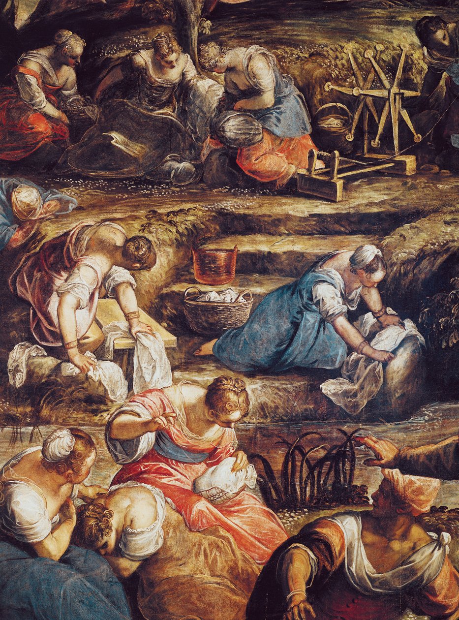 Manna csodálatos bukása, részlet a dolgozó nőkről alkotó: Jacopo Robusti Tintoretto