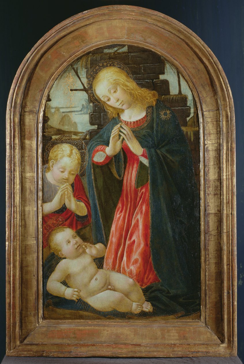 Madonna és gyermek a csecsemő Keresztelő Szent Jánossal (tempera a panelen) alkotó: Jacopo del Sellaio