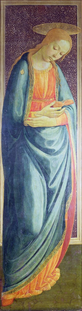 Szűz Mária, 1473 (az Angyali üdvözlet diptichonjának jobb szárnya) (panel) alkotó: Jacopo del Sellaio