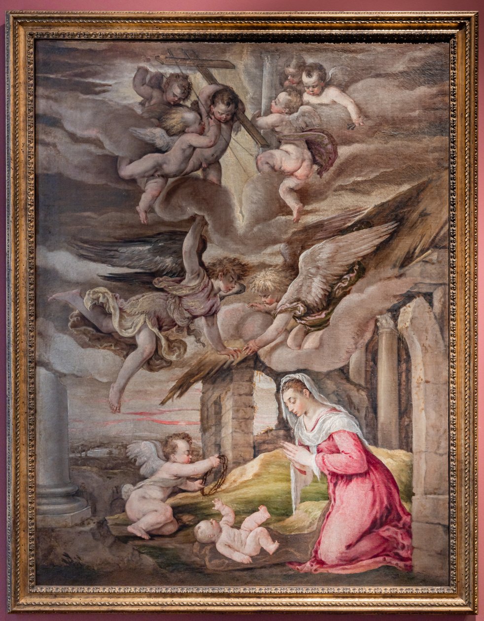 Kis Jézus és angyalok imádása a szenvedély eszközeivel alkotó: Jacopo (1510 92) Bassano