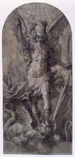 St. Michael (barna tinta és barna mosás) alkotó: Jacopo (attr.to) Ligozzi