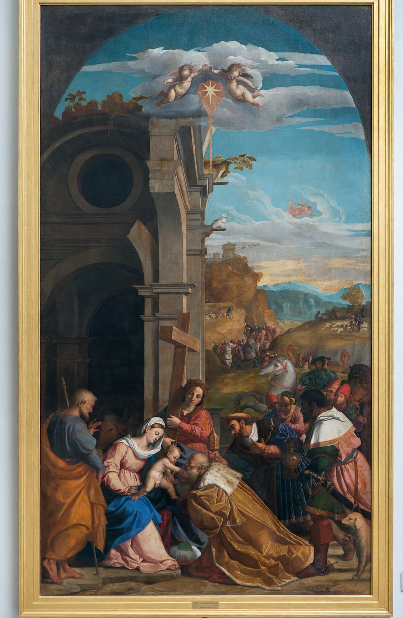 A mágusok imádása Szent Ilona jelenlétében alkotó: Jacopo (c.1480 1528) Palma
