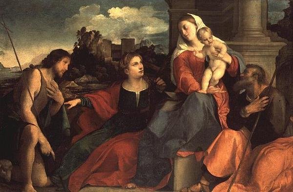 Madonna és gyermeke Keresztelő Szent Jánossal és szentekkel alkotó: Jacopo (c.1480 1528) Palma