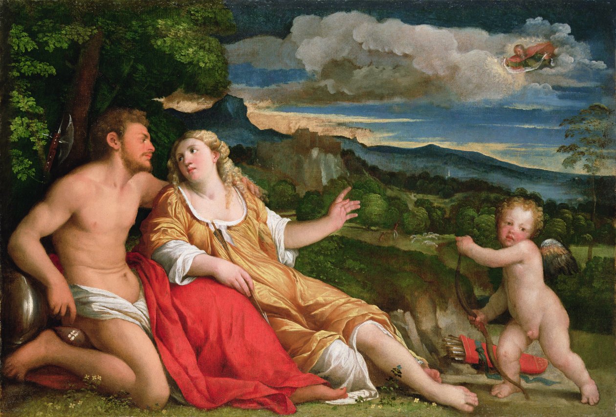 Mars, Vénusz és Ámor (olaj, vászon) alkotó: Jacopo (c.1480 1528) Palma