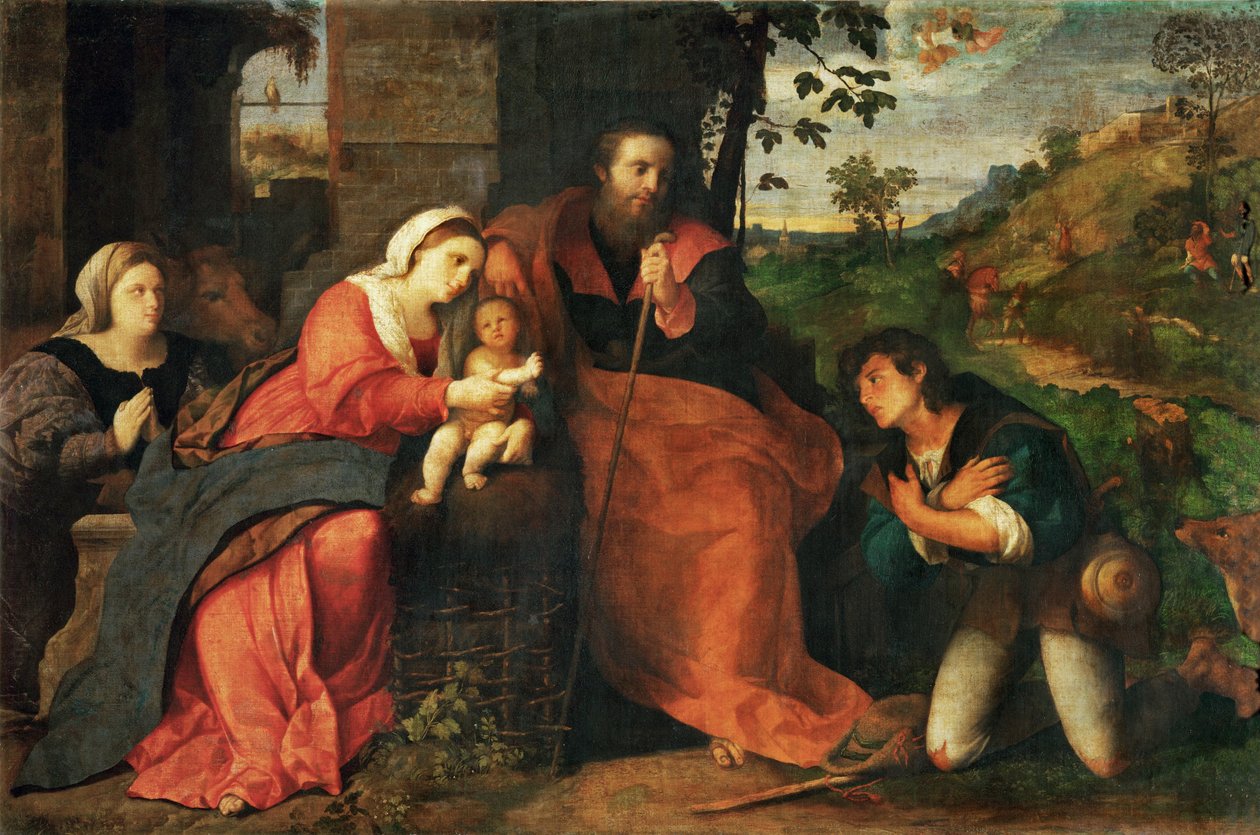 A pásztorok imádása női donorral ... alkotó: Jacopo (c.1480 1528) Palma