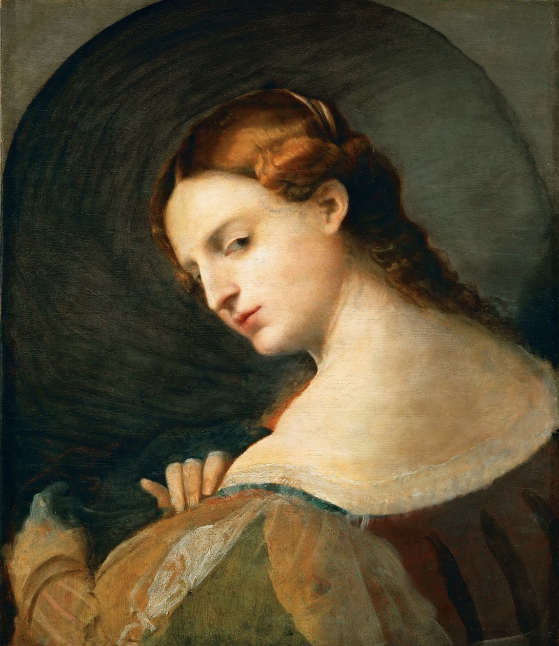 Portré de jeune femme de profil – Fiatal nő portréja profilban, készítette: Palma il Vecchio, Jacopo, az idősebb (1480-1528). Olaj, fa, c. 1520. Mérete : 49x42,4 cm. Művészettörténeti Múzeum, Vienne alkotó: Jacopo (c.1480 1528) Palma