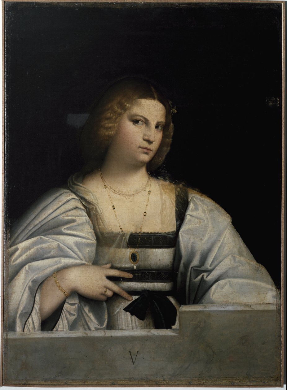 Hölgy portréja, A szüzesség allegóriája. (Festés alkotó: Jacopo (c.1480 1528) Palma
