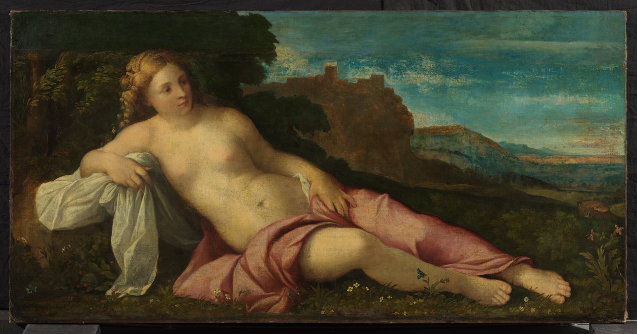 Vénusz a tájban, 1520 körül (olaj, vászon) alkotó: Jacopo (c.1480 1528) Palma