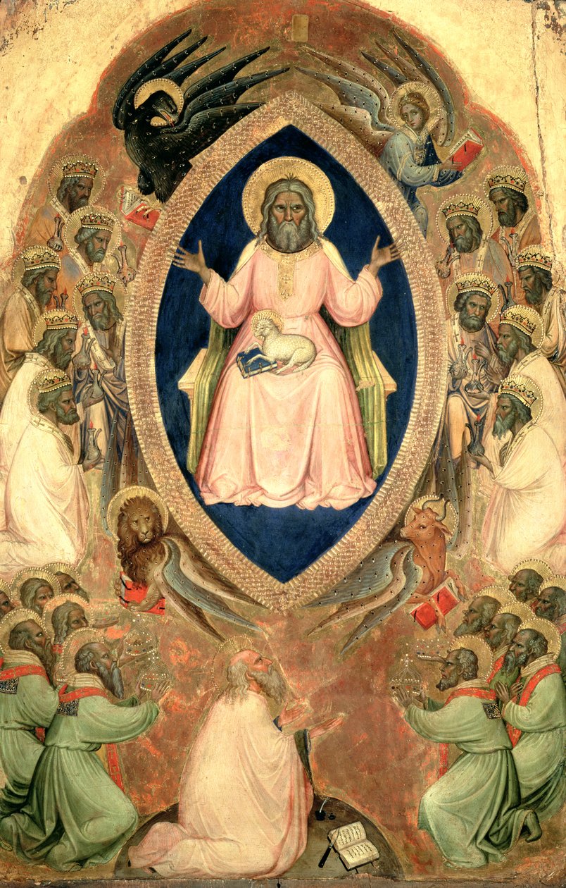 Az Atyaisten trónolt az Apokalipszis poliptichonjából, 1343 után (tempera arannyal) alkotó: Jacopo Alberegno