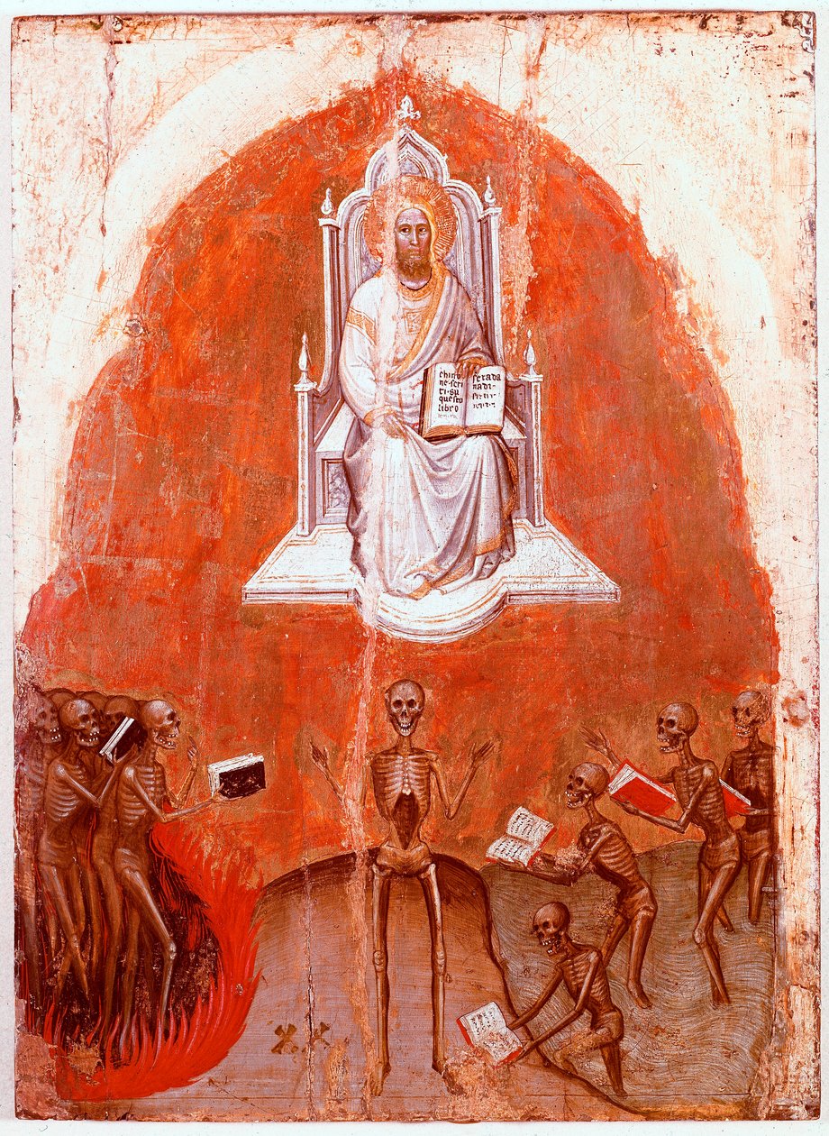A Jelenések Poliptichonja bal oldali panele: Krisztus az élet könyvével. Detrempe fán Jacobello Alberegno (1367-1397 kb.) 1360-1390. Gallerie dell