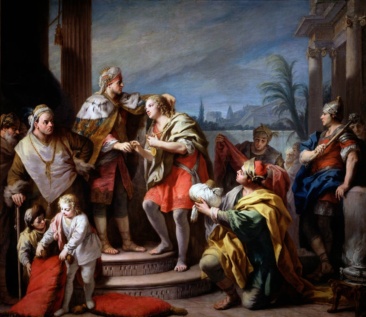 József a fáraó előtt - Giacomo Amiconi (1675-1752) festménye, kb 1749 - Olaj, vászon, 283x325 - Museo del Prado, Madrid alkotó: Jacopo Amigoni