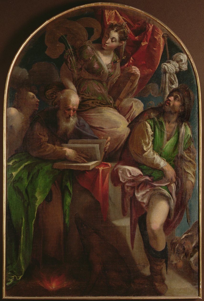 Páduai Szent Jusztina Szent Sebestyénnel, Szent Antal apáttal és Szent Rókussal trónol, 1557–1560 alkotó: Jacopo Bassano