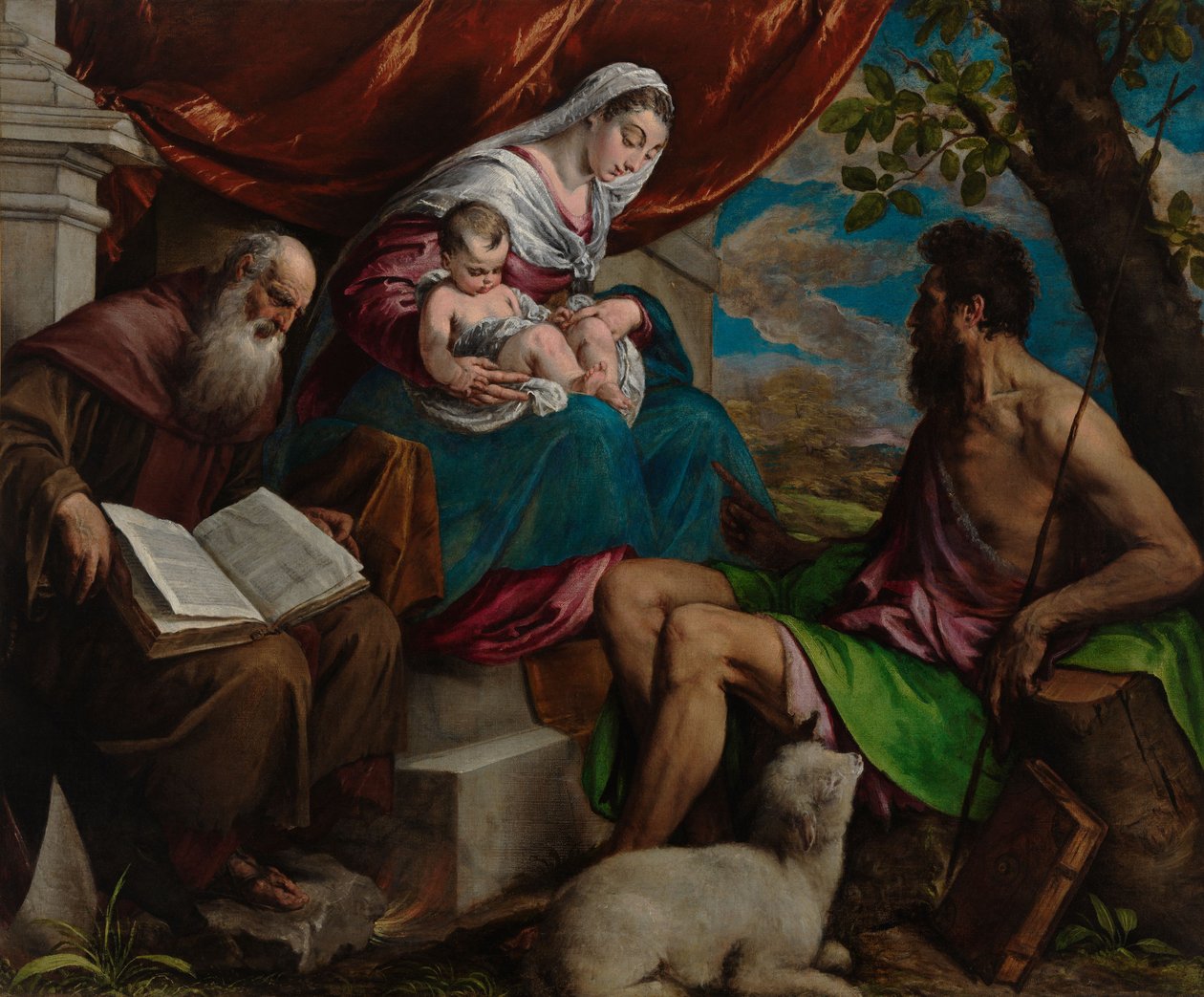 Madonna a gyermekkel, Keresztelő Szent Jánossal és Remete Szent Antallal alkotó: Jacopo Bassano