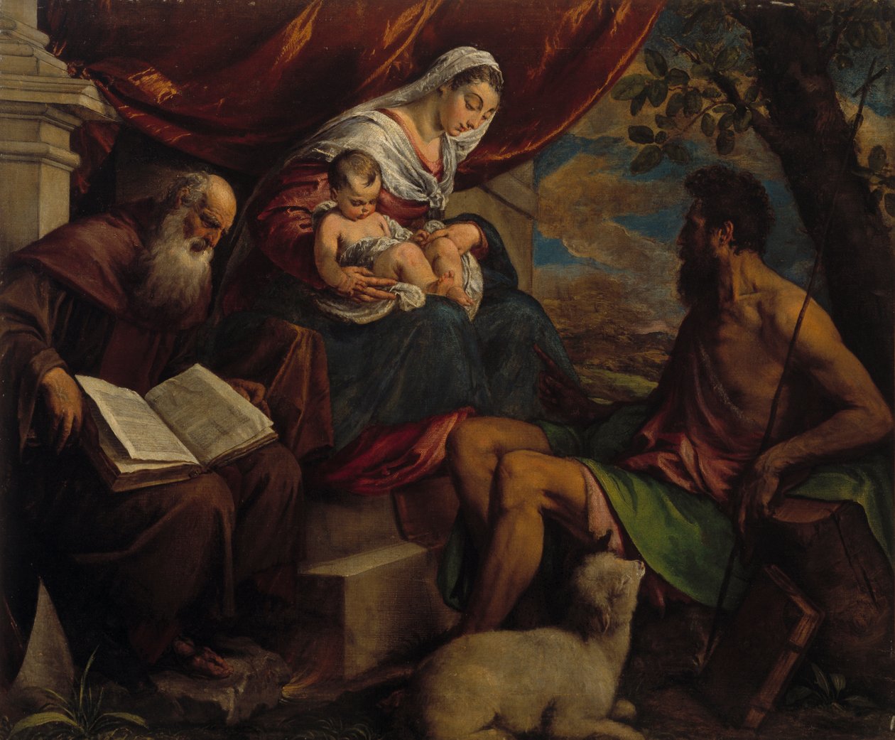 Szűz és gyermek Keresztelő Jánossal és Szent Antal apáttal, 1560-as évek. alkotó: Jacopo Bassano il vecchio