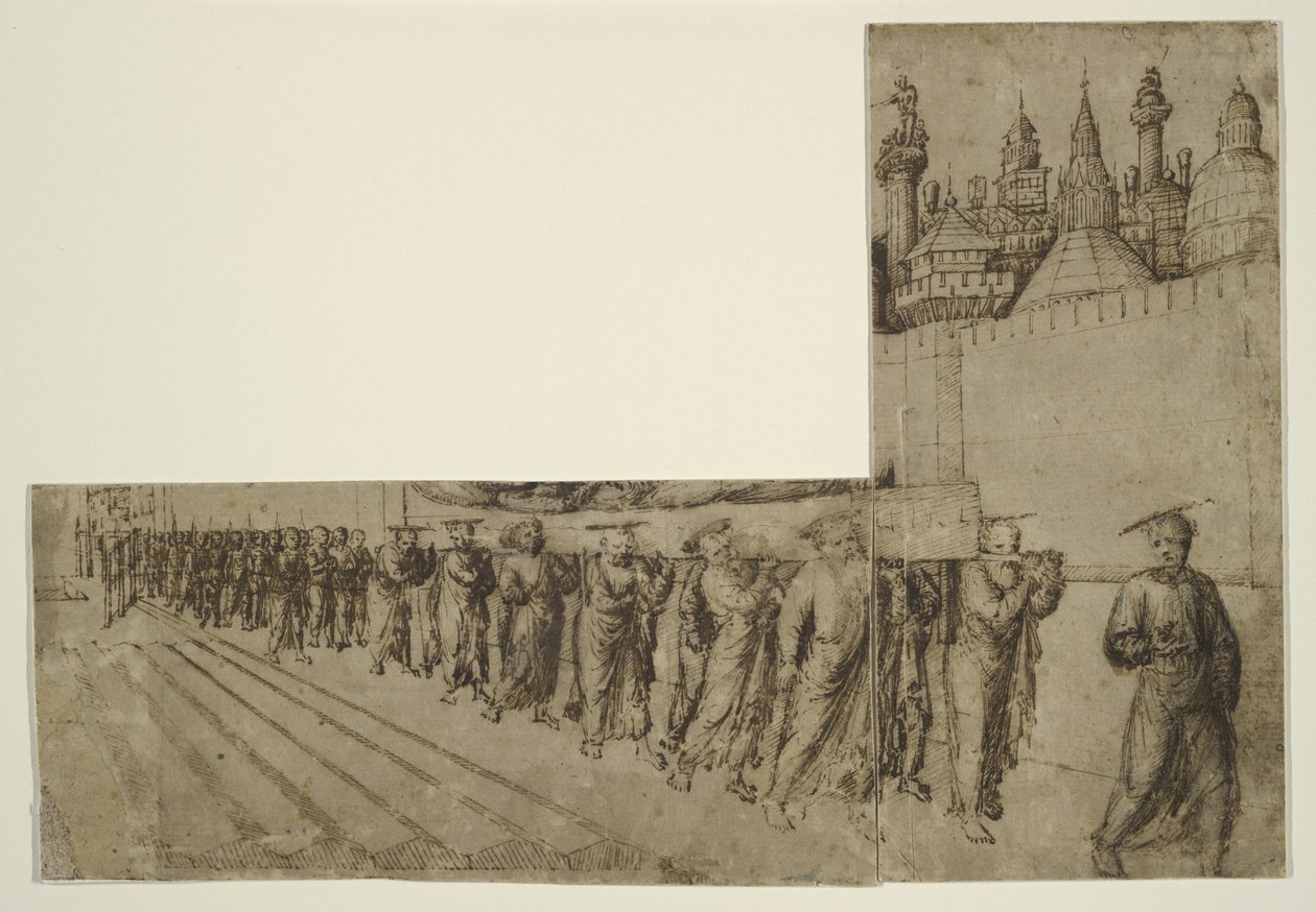 Szűzanya temetése (barna tinta fekete krétával, krémszínű antik papírra) alkotó: Jacopo Bellini