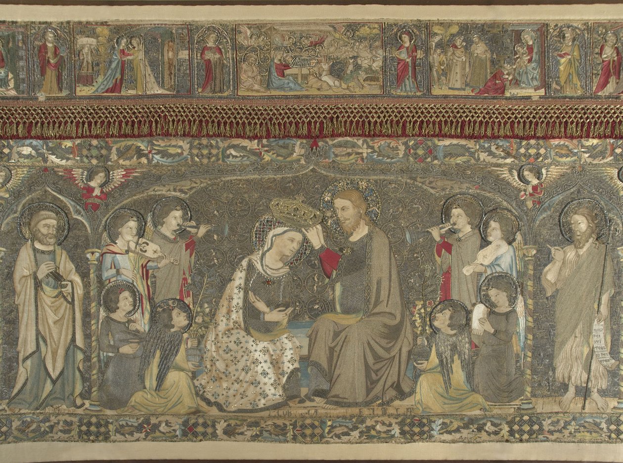 Szűz koronázása nyolc angyal és tizennégy szent között Egyházi hímzés, 1 alkotó: Jacopo Cambi