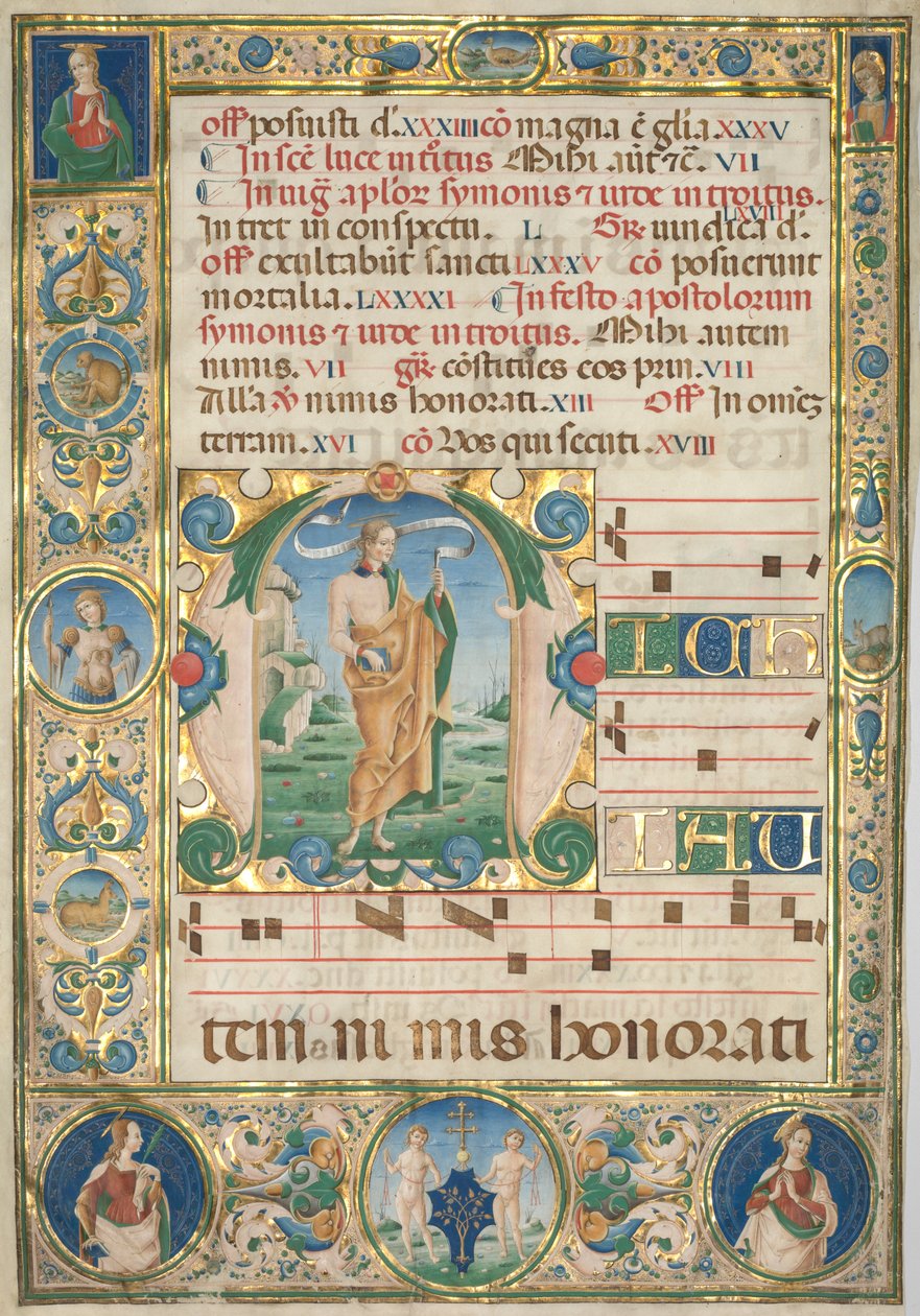 Levél egy fokozatról: Initial (M) Szent Andrással (recto) alkotó: Jacopo Filippo d