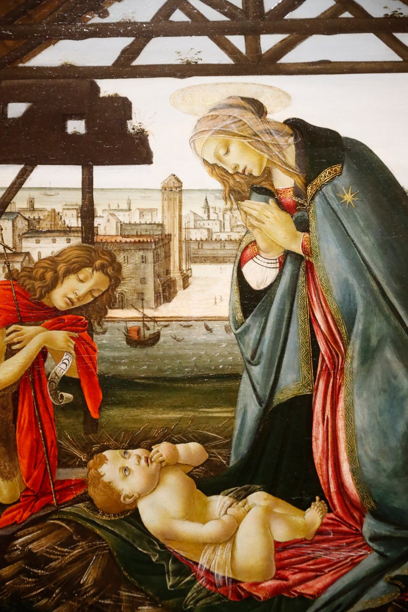 A Szűzanya és Keresztelő Szent János imádják a Gyermeket Velence látképe előtt. alkotó: Jacopo Foschi