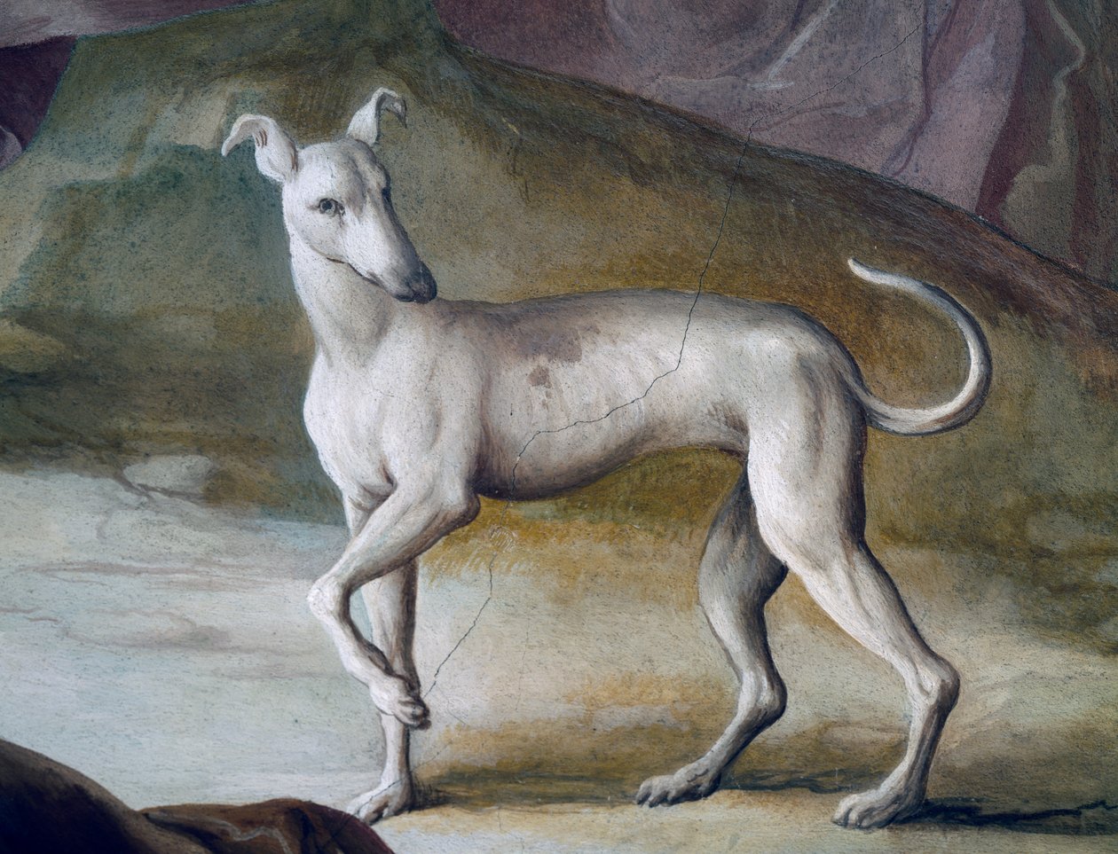 Kutya, részlet Jacopo Guarana (1720-1808) freskójából, a Villa Contarini központi csarnoka, Valnogaredo, Veneto, Olaszország alkotó: Jacopo Guarana