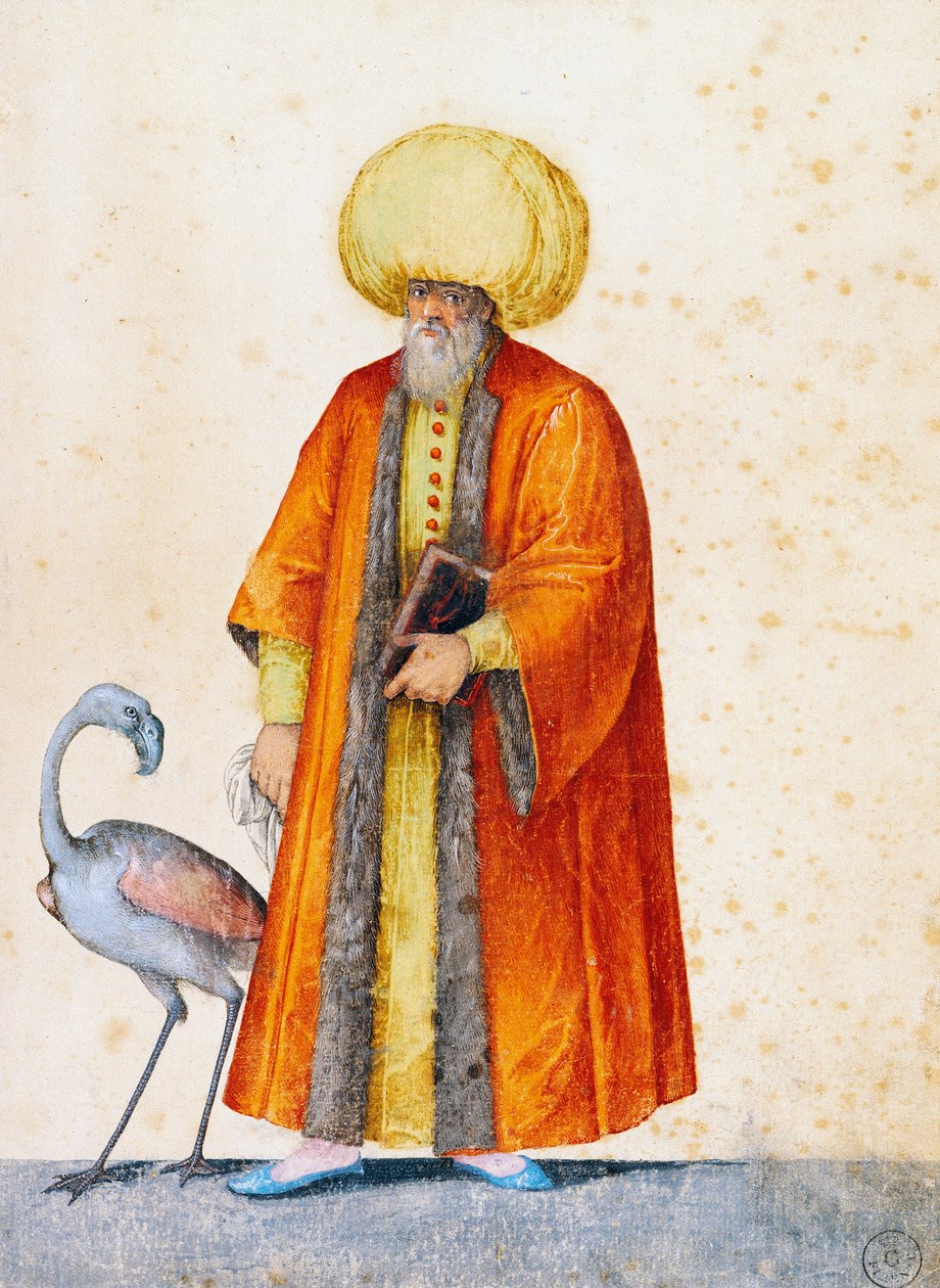 Török férfi flamingóval, Jacopo Ligozzi (1547-1627) rajza alkotó: Jacopo Ligozzi