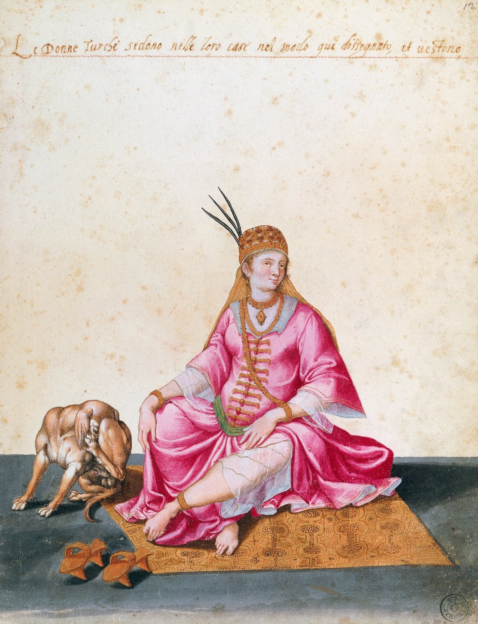 Török nő kutyával, Jacopo Ligozzi (1547-1627) rajza alkotó: Jacopo Ligozzi