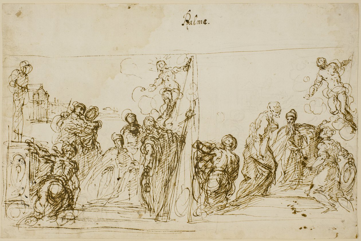 Két kompozíciós vázlat Doge Pasquale Cicogna fogadalmi festményéhez, Sala del Pregadi, Palazzo Ducale, Velence alkotó: Jacopo Palma