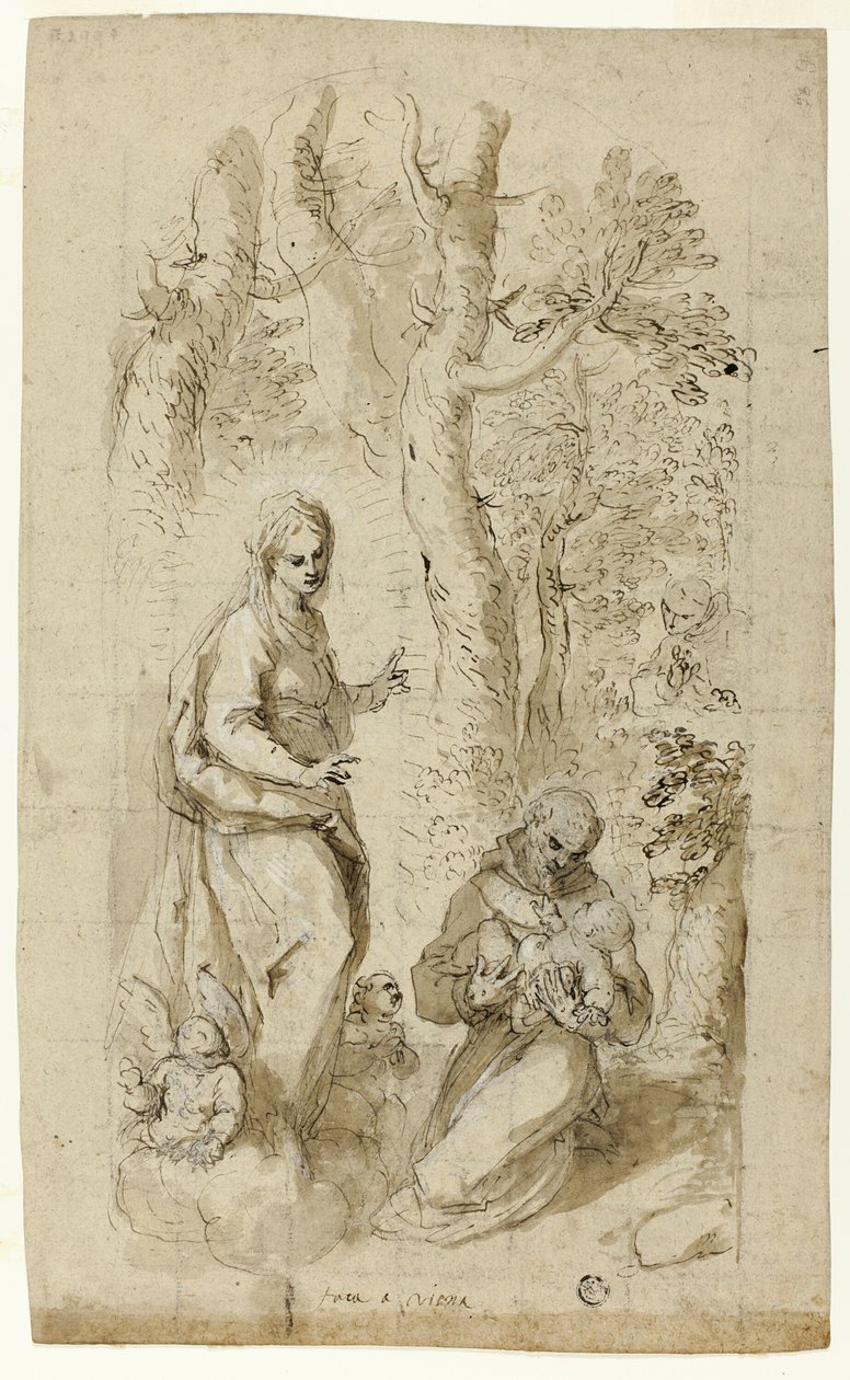Assisi Szent Ferenc látomása (recto); Szent Jeromos, Szent Ferenc látomása és két kis vázlat Szent Ferencről, aki a Krisztus Gyermekét tartja (verso) alkotó: Jacopo Palma il Giovane
