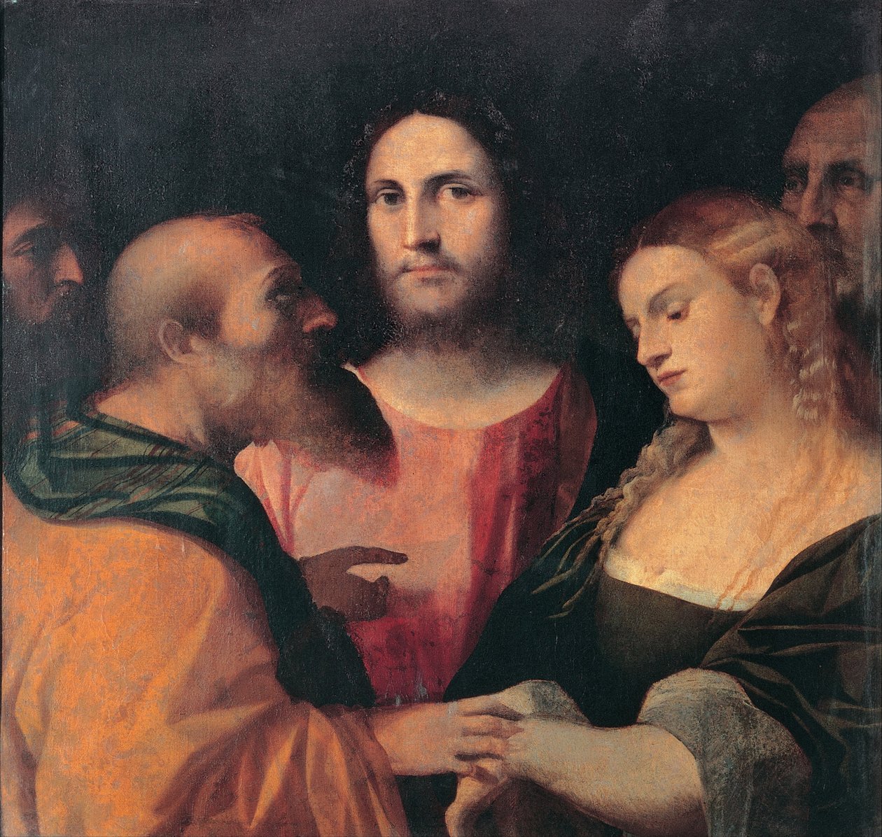 Krisztus és a házasságtörésen elhurcolt asszony, 1525-1528 alkotó: Jacopo Palma il Vecchio the Elder