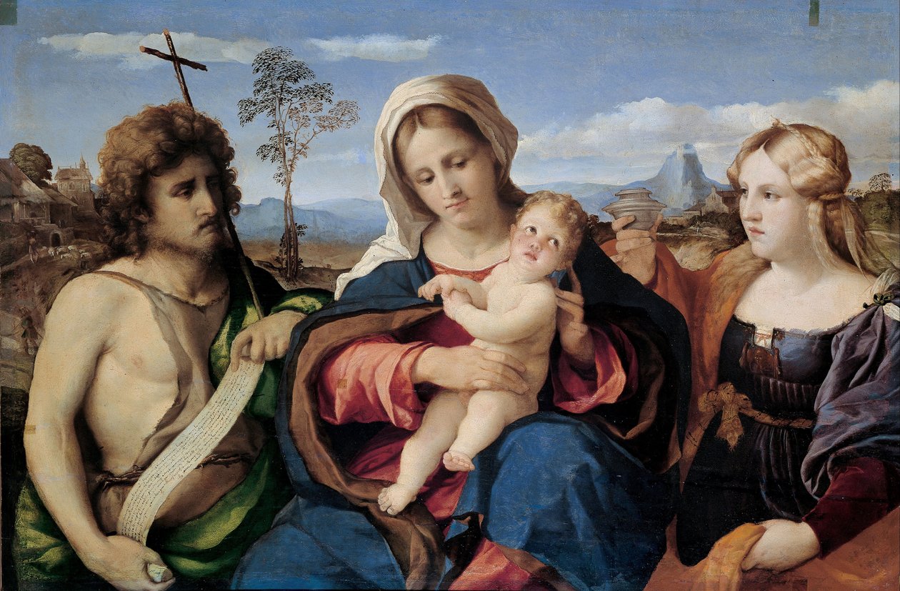 Madonna és gyermeke Keresztelő Szent Jánossal és Mária Magdolnával, 1520-1523 alkotó: Jacopo Palma il Vecchio the Elder