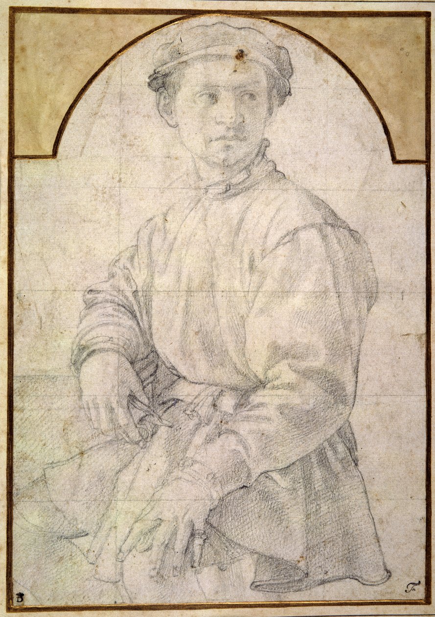 Ülő fiatal sapkát viselő (kréta papíron) alkotó: Jacopo Pontormo