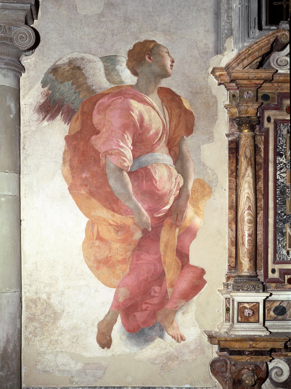 Angyali Üdvözlet. Az angyal részlete - freskó alkotó: Jacopo Pontormo