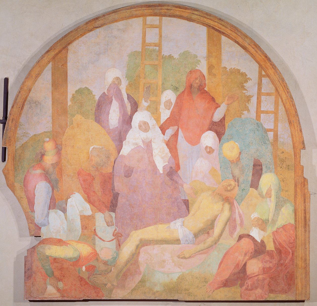 Lerakódás, lunet a Passió freskóciklusából, 1523-6 alkotó: Jacopo Pontormo