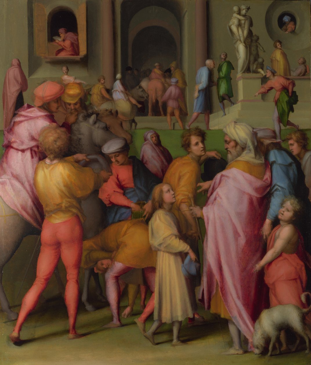 József eladta Potifárnak a Jelenetek a József történetéből, 1515 körül alkotó: Jacopo Pontormo