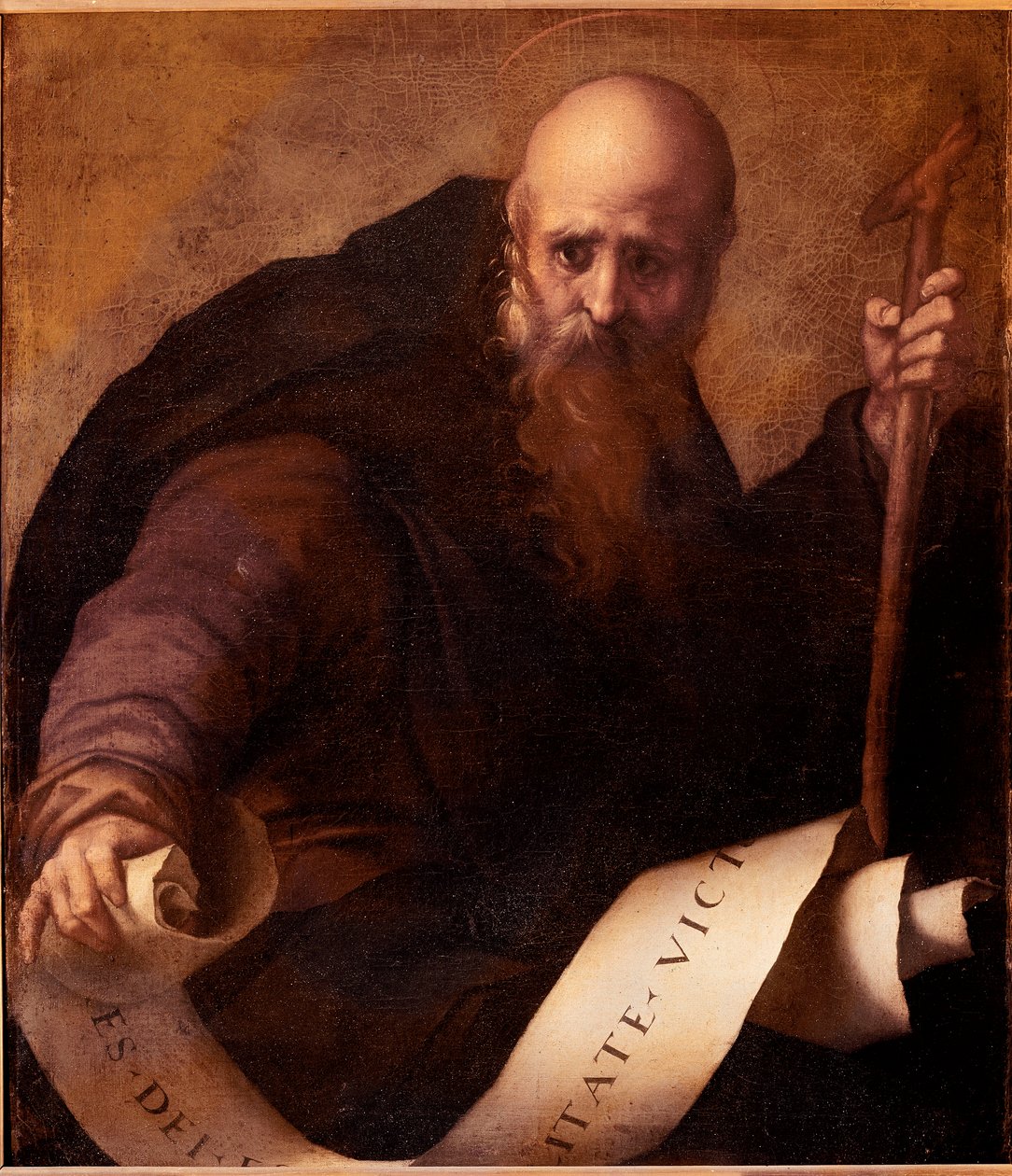 Szent Antal, Nagy Szent Antal apátság (250/251-356) (vagy Remete Szent Antal vagy Apát Szent Antal) ábrázolása. Jacopo (Iacopo) Carrucci dit il Pontormo (Pontormo) festménye (1494-1556) 1519 kb. Nap. 78x66 cm Firenze, Galleria d alkotó: Jacopo Pontormo