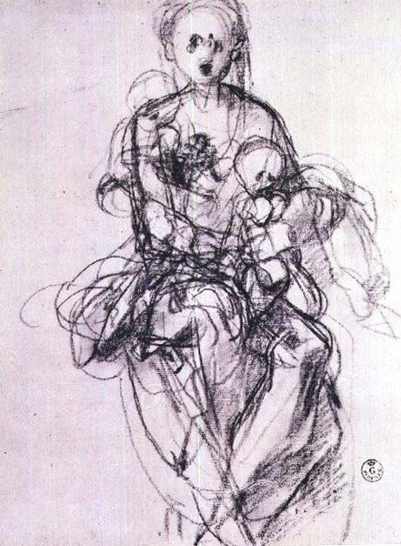 Tanulmány egy Madonnáról és a gyermekről (kréta) alkotó: Jacopo Pontormo
