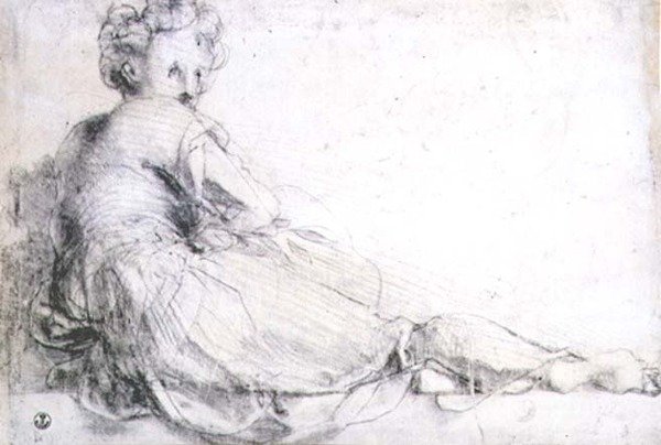 Egy női alak tanulmányozása a Poggio a Caino-i Villa Medici számára (szén) alkotó: Jacopo Pontormo