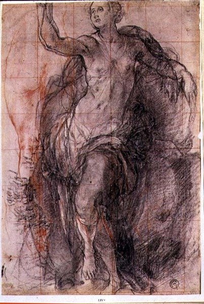 Női alak tanulmánya laza drapériával (kréta) alkotó: Jacopo Pontormo